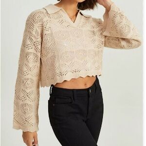 NWT Altar’d State Crochet Knit Long Sleeve Collared Top Medium
